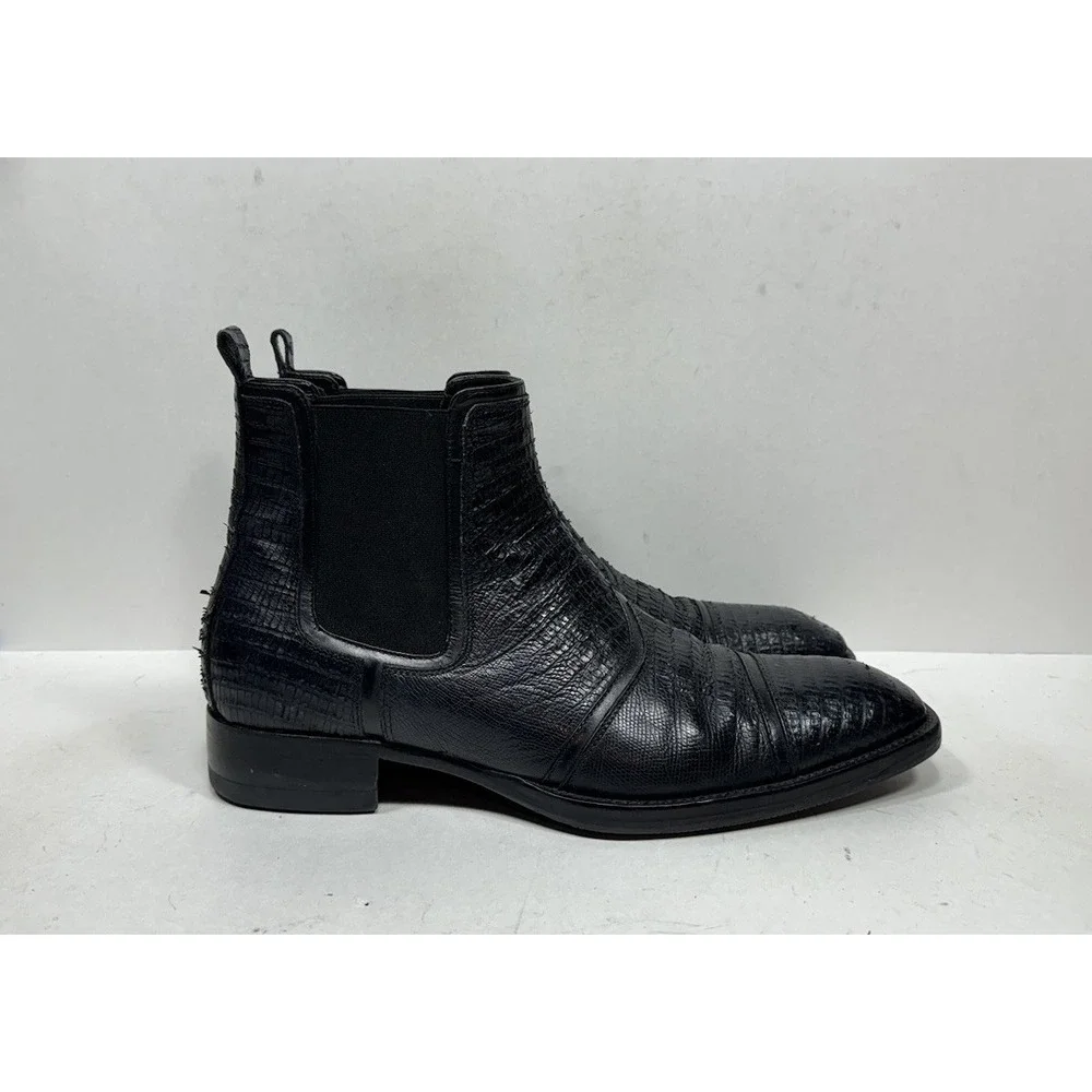 Jo Ghost Leather Ankle Black Exotic Leather Chelsea Boots Size EU 44.5 / 11.5 US